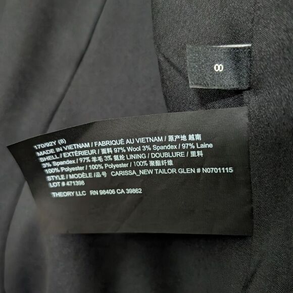 Theory Carissa Women's 8 Slim Tartan Plaid Wool Gray Two Button Blazer - Picture 15 of 15